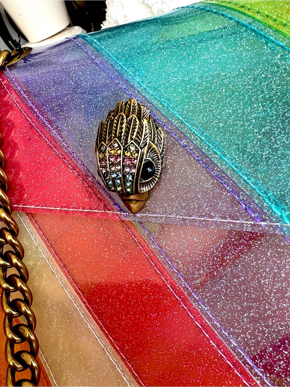 KURT GEIGER  Kensington Vinyl CLEAR RAINBOW GLITTERED crossbody / shoulder bag - Picture 7 of 15